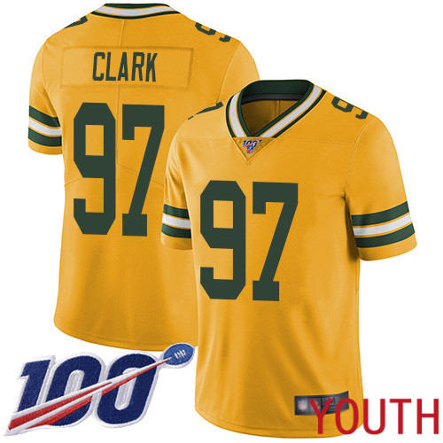 Green Bay Packers Limited Gold Youth #97 Clark Kenny Jersey Nike NFL 100th Season Rush Vapor Untouchable->women nfl jersey->Women Jersey